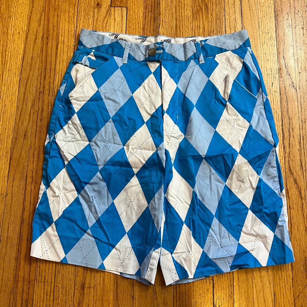 Royal Awesome Shorts Mens 30 Argyle Blue White Golf Loud